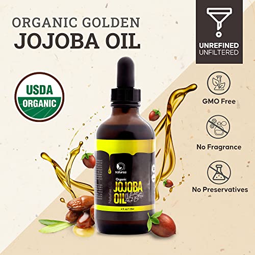 Naturise - Органично масло от жожоба, студено пресовано за грижа за кожата и косата, Нерафинирано и без филтър Златното масло от жожоба с витамини b, E, и минерали, без изк?