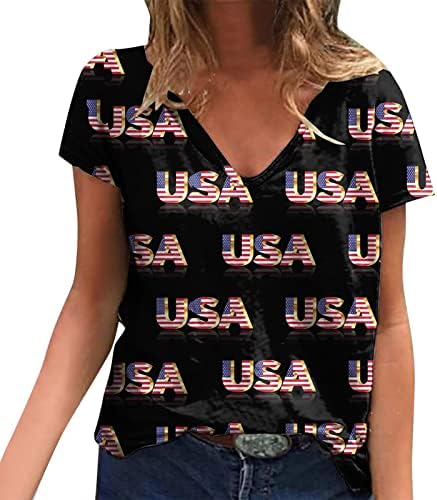 Компресия Дамски Ризи с Дълъг Ръкав на Деня на Независимостта за Жени, Ежедневни Летни Ризи с Принтом за Жени, Дамски Тениски