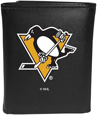 Кожен портфейл Siskiyou Sports NHL Pittsburgh Penguins с три гънки и Цветен Клипс за пари, Черен, Един размер