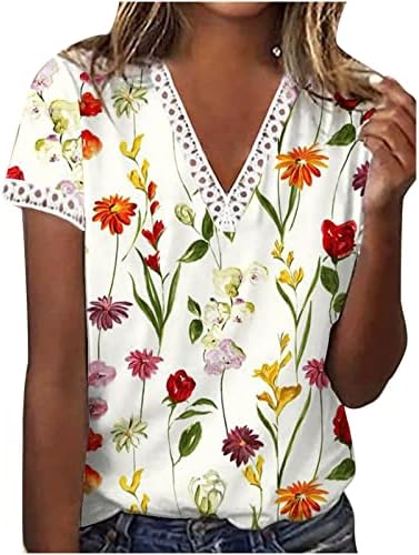 Лятна Есенна Блуза с Графичен Дизайн Тениска за Момичета, Лейси Памучен Ежедневна Блуза с V-образно деколте и Писалка IT IT