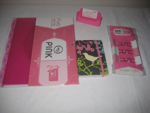 Разход на набор от розови разделители за указатели, розови щипки за папки, розово държач за визитки, малък бележник Bird