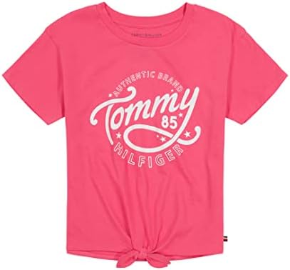 Тениска с графичен модел на Tommy Hilfiger за момичета с къс ръкав и завязкой Отпред