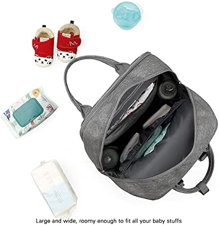 Раница за памперси MOMIGO Baby - Голям Водоустойчива чанта за пелени с ремъци за колички и калъф за зърната, Унисекс, Стилна раница за пътуване и чанта за улицата (сив)