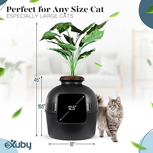 eXuby 2X Скрит котешката тоалетна за котки - Единственият на пазара чекмедже за отпадъци от черни мебели Planter - Лесен за сглобяване