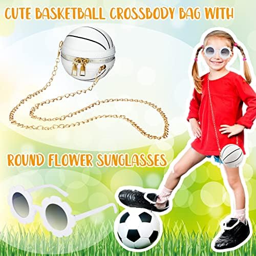 Kacctyen, 2 броя, баскетболно чанта за момичета и Слънчеви очила цветенце, Комплект, 1 Чанта във формата на баскетбол от изкуствена