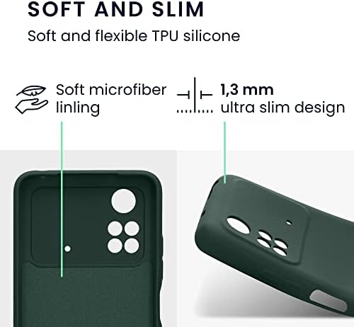 тънък калъф kwmobile от TPU, Съвместим с Xiaomi Poco M4 Pro - Калъф с Меко Матово покритие за улавяне камера - Moss Green