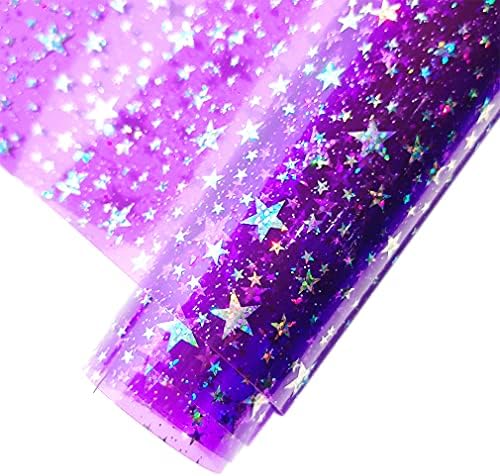 HYANG Glitter Star Прозрачен PVC Супер Прозрачен Холографски Винил от Изкуствена Кожа Листове 1 Ролка 12 x 47 (30 cm x 120 cm за