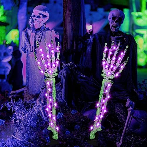 2 Опаковки Светещи колове за ръка на Скелета, украса за Хелоуин, Ужасни Кости на Ръцете, Водоустойчива лампа на батерии с 8 Регулируеми