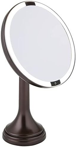 mDesign Съвременно Козметично Огледало за баня с led подсветка и сензор за движение, Голямо кръгло 8 инча, 3-кратно увеличение,