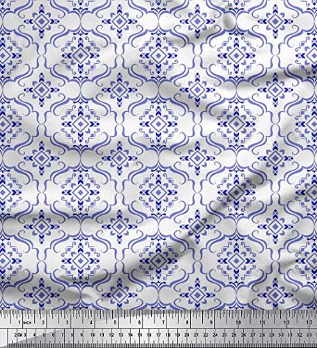 Плат Soimoi от синьо futon джърси плат с мароканския дамасским принтом ширина 58 см