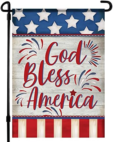 Home4Ever Градински флаг на 4 юли - 12,5 X 18 инча с двустранен печат, Банер God Bless America с надпис Боже, Благослови Америка