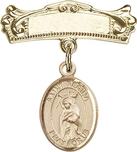 Детски икона Jewels Мания с чар Свети Регины и извити полирани игла за бейджа | Детски иконата със златен пълнеж с чар Свети Регины