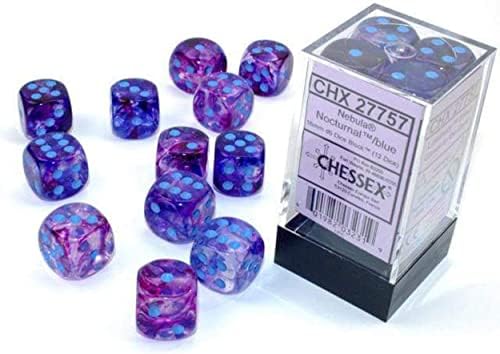 Шахматната nebula 12 mm d6 Глициния/Бяла с Куб за игра на зарове Luminary (36 кубчета) Blue