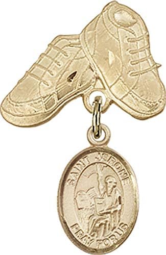 Детски икона Jewels Мания с чар Свети Иеронима и игла за детски сапожек | Детски икона от 14-каратово злато с чар Свети Иеронима