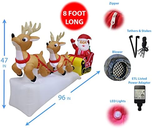 КОМПЛЕКТ от ДВЕ УКРАСА за КОЛЕДНОТО парти, включва коледната в Дядо Коледа с дължина 8 метра на шейна с две Летящи елени и подаръци