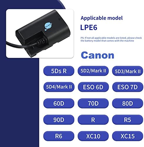 DSTE ACK-E6 захранващ Адаптер ac LP-E6 Комплект фалшиви батерии, Съвместим с Canon LP-E6n, EOS 5D Mark II, е 5D Mark III, 5DS, 5DS