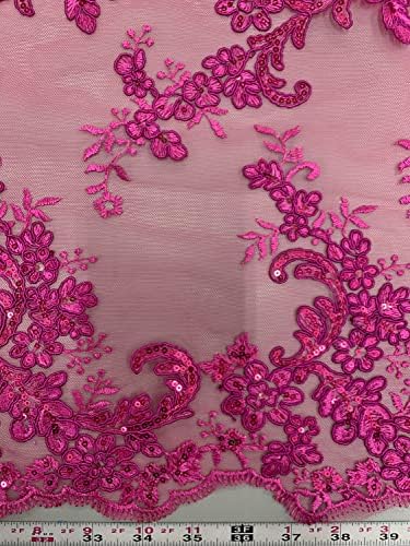 Кристина ЯРКО-Розова бродерия на Цвете от полиестер с пайети върху Вкара Завързана кърпа на Двора за Рокли, Сватба шаферките, на