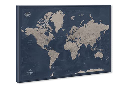 Карта за пътуване с пинами, Персонални върху платно | Карта на пътуване Премиум-клас с пинами | Черно-бяла карта на света, в различни