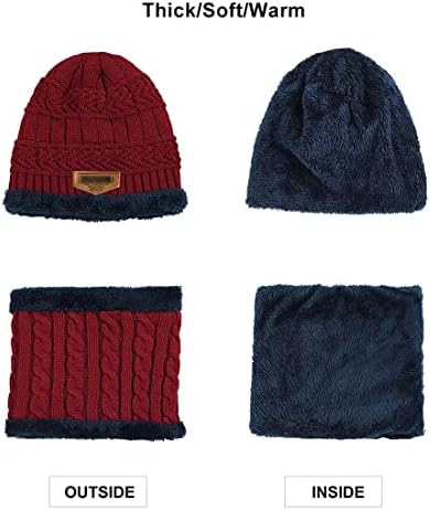 Комплект зимни шапки за еднократна употреба-Бини 2 в 1, Вязаная Шапчица с Черепа на Дебелото руното лигавицата, Коледни Шапки за мъже и Жени
