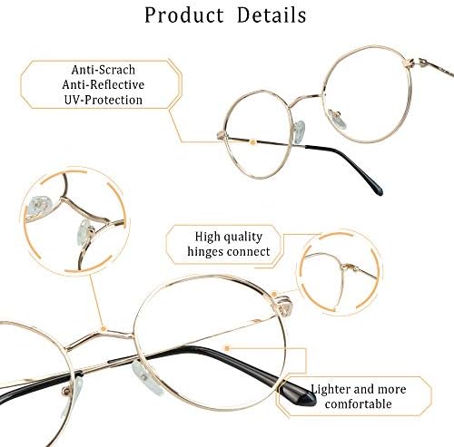Очила в кръгла рамка от алуминиеви LifeArt, Блокер Синя Светлина Очила За четене + Увеличаване на 1,25