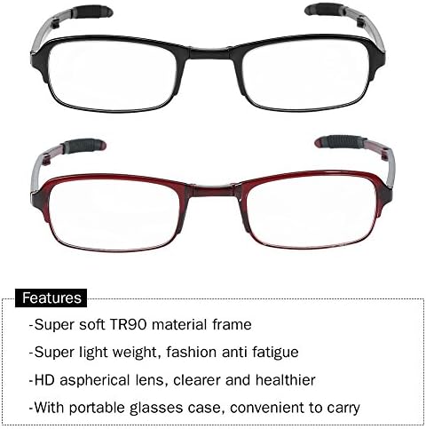 Очила за четене ZJchao, мъжки и женски 1.0/1.5/2.0/2.5/3.0/3.5/4.0 Джобно лесно складное стъкло за четене при далекогледство (1.0-черен)