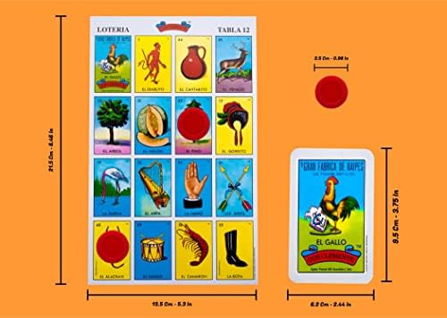 Комплект за игра на мексиканското бинго - Мексико игра на бинго за 20 играчи - Включва 1 тесте карти и табла - със 100 чипа за бинго - за цялото семейство - Отлично подходя