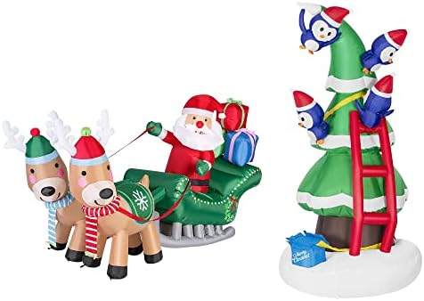 VIVOHOME Коледно led лампа с Дължина 6,9 фута, Надуваем Дядо коледа с Шейна с Елени и Подарочными кутии и Надуваема Коледно Дърво с височина до 8 метра с Пингвините и Червен