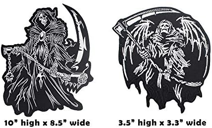 Grim Reaper god of Death Малки и Големи Байкерские ленти с бродерия под формата на Черепа в задната част за Мотоциклет яке и жилетка (опаковка от 2)