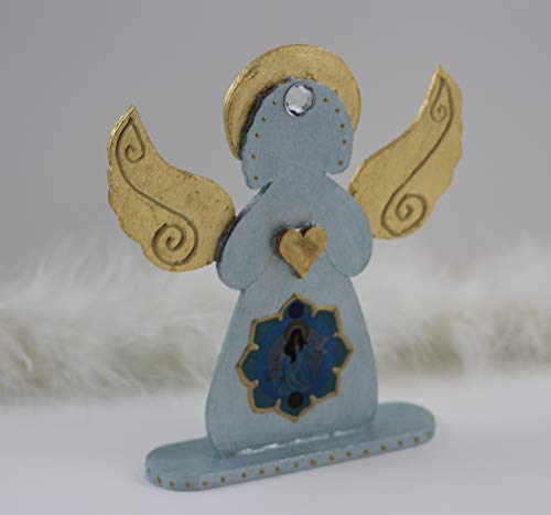 Статуетка на Декоративни Ангел Щастие с Позлатени крила, Декор Архангел Рагуила и Идея за подарък за приятелите, Пазител на Приятелство,