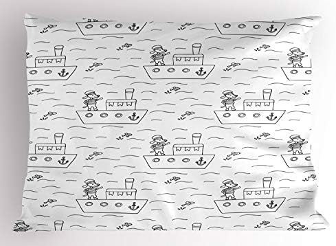 Имитация на възглавници от картун Ambesonne, Puppy-капитан на кораба, Плывущем по море, Контурный дизайн за кучета с чувство за