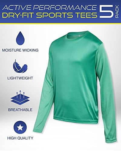 Спортна тениска за момчета iXtreme - 5 опаковки спортна тениска Active Performance Dry-Fit с дълъг ръкав (6-18)