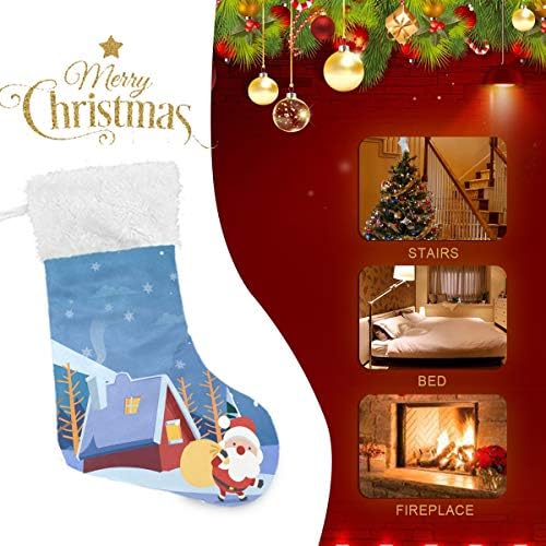 Коледни Чорапи PIMILAGU Дядо Коледа в една Снежна нощ, 1 Опаковка, 17,7 инча, Окачени Чорапи за Коледна украса