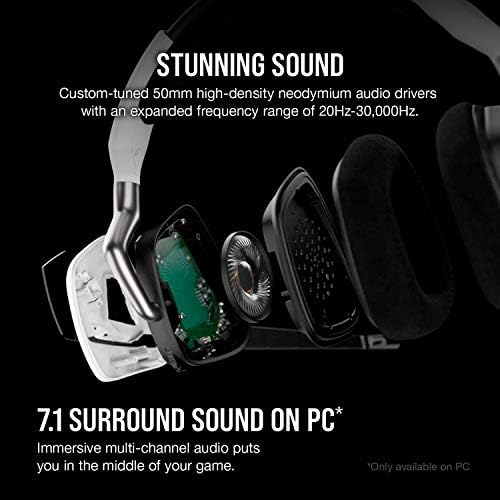Безжична детска слушалки премиум-клас Corsair VOID RGB Elite с съраунд звук 7.1 - Сертифицирана Discord - Работи с КОМПЮТЪР, PS5 и PS4 Бяла (CA-9011202-NA)