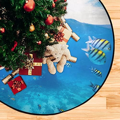 xigua Коледно Дърво Подложка Синя Морска Риба Небето Акварел Коледно Дърво Поставка Мат Коледно Дърво Пола Коледна празнична Украса