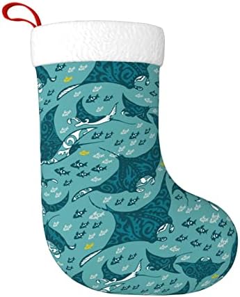 Waymay Коледни Чорапи с Мантой и Риба, 18 Инча, Коледен Окачен Чорап, Класически Празнични Украси, Чорапи