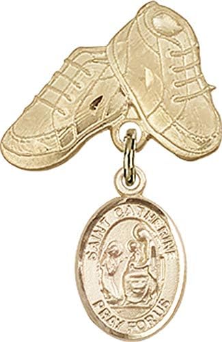 Детски икона Jewels Мания за талисман на Св. Екатерина Сиенской и игла за детски сапожек | Детски иконата със златен пълнеж с амулет