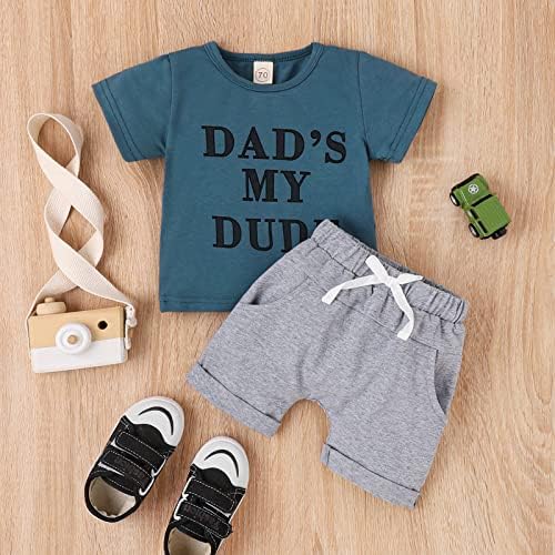 Облекло за Новородени Момчета DAD'S MY ПИЧ Тениска с писмото Принтом и Къс ръкав, Отгоре, Ластични Панталони, Комплект от 2 теми,