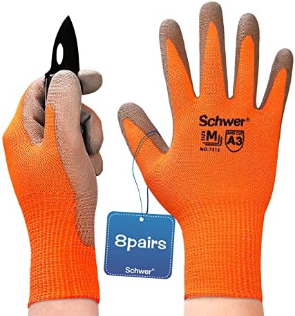 Работни ръкавици Schwer, устойчиви на гумата, 8 двойки, работни ръкавици, ANSI A3, устойчиви на гумата, с улавяне на дланта, за