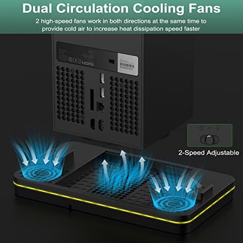 Поставка за зареждане с охлаждащ вентилатор за Xbox X series/S, Подобрена Вертикална RGB Led поставка с двойно контролер, док-станция