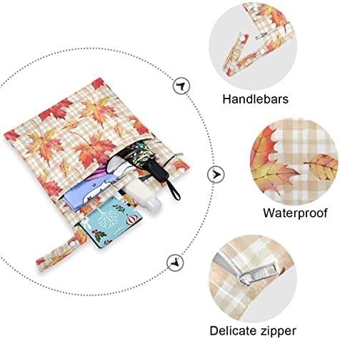 Kigai Maple Leaves Каре Мокри и Сухи Чанти за детски Филтър Непромокаеми Пелени за Многократна употреба Мокри чанти с 2 Джоба с