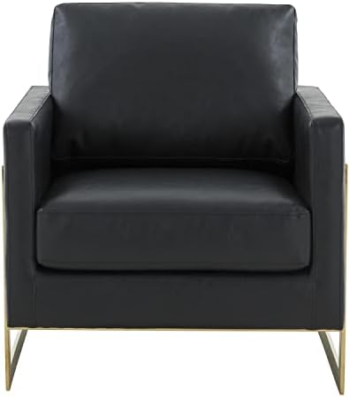 Стол за почивка Lincoln Modern средата на века, обитое кожа, със златни рамки, черно