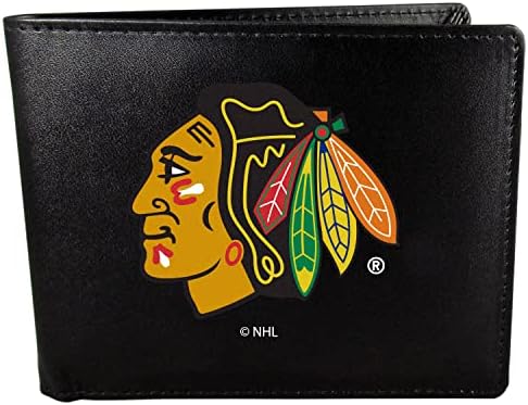 Портфейл Siskiyou Sports NHL Чикаго Блекхоукс с две гънки и щипка за пари, Черен, Един размер