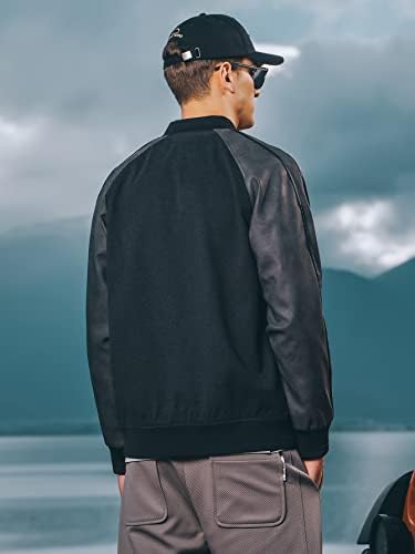 Якета NINQ за мъже - Мъжки контрастная яке-бомбер с ръкави Raglan с цип (Цвят: черен Размер: Голям)