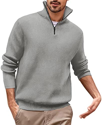 SERCFGYUJ Мъжки Поло с цип, Модерен Тънък Пуловер в Рубчик, тениски с дълъг ръкав, Мек, Удобен Всекидневен Пуловер, Тениски