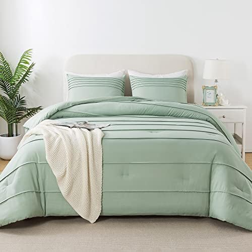 Голям комплект спално бельо Andency Sage Green, 3 Комплекта спално бельо (1 Однотонное светло зелено Текстурированное одеяло и 2