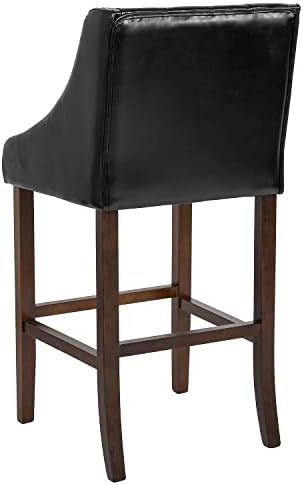 Флаш мебели, 2 бр. Високо Преходен Бар стол от орехово дърво Carmel Series 30 Туфа и Акцентной тапицерия от черна мека кожа