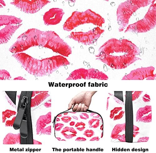 Косметичка с шарени розово целувка за жени и момичета, голям косметичка, bag-чанта, дамска чанта с цип