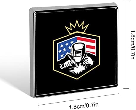 Заваряване Американски Флаг Заварчик Малък Бутон Квадратна Форма Икона Персонални Метални Квадратни Икони Художествени Занаяти