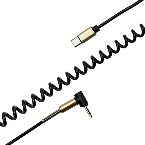 Навити аудио кабел USB C-2,5 мм с КПР, Seadream Type C-правоъгълен 2,5 мм TRS кабел Aux за автомобилното радио, Усилвател, Съвместим