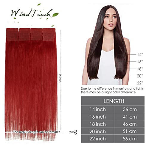 WindTouch лента за коса разширения на Ярко червен естествена коса за удължаване директен 20 бр 20 инча 50 г червен